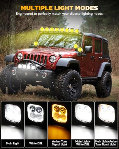 Image of Auxbeam Color Play Series 3 Inch LED Pods, Off Road Light with Amber White DRL & Turn Signal 100W Spot Flood Combo Beam Offroad Lighting Fog LED Cube Ditch Light for Jeep Truck ATV, 2 Years Warranty