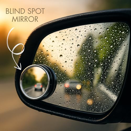 Image of Blind Spot Rear View Mirror - 360 Rotatable, Round HD Glass, Convex, Adjustable Automotive Side Mirror with ABS Shell, 3M Adhesive for SUV, Van, Universal Cars (Black, Pack of 2)