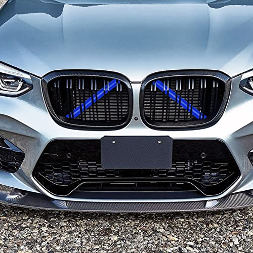 Image of Jaronx Compatible with BMW V Brace Cover,Grille Inserts V Bar Brace Wrap Covers Compatible with BMW X3 F25 G01 / X4 F26 G02 /X5 E70 F15 G05 /X6 E71 F16 G06 /X7 G07,Front Grill Insert Stripes(Blue)