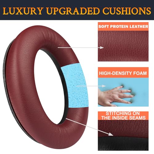 Image of SOULWIT Replacement Kit for Bose QuietComfort 45 (QC45) /Quiet Comfort 35 (QC35, QC35II) /QC SE /QC Wireless Headphones, Ear Pads Cushions + Headband + Silicone Earpads Cover Protector - Burgundy