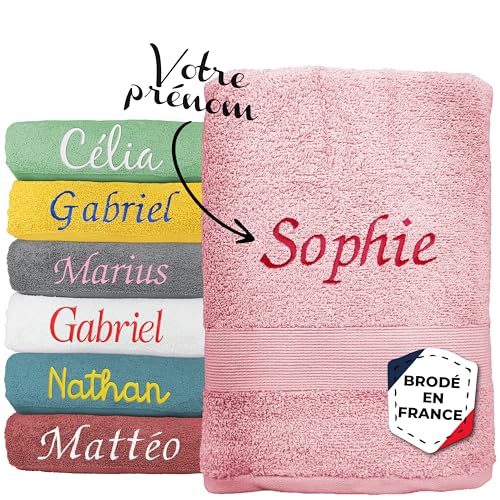KDO MAGIC - Serviette personnalisée - 100% Coton, épaisse et Douce - Prénom brodé - Drap de Bain, Douche éponge Personnalisable - Cadeau noël, Anniversaire, Retraite (70cm x 130cm, Rose)