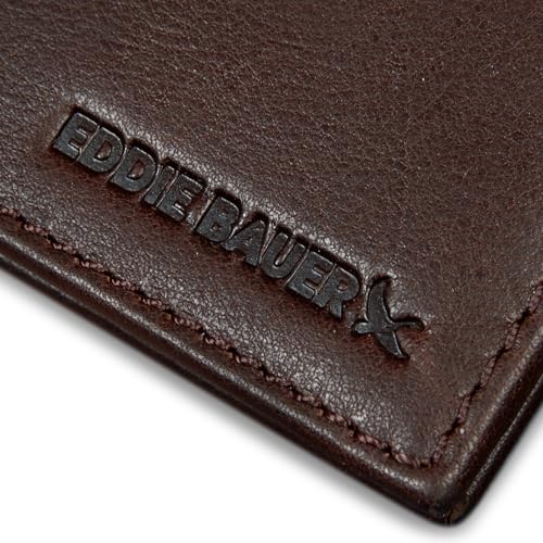 Eddie Bauer Men Signature Bifold Passcase Wallet (Available in Ripstop Nylon, Cotton Canvas, or Leather), Brown, One Size3