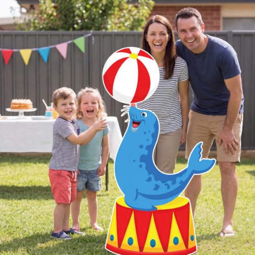 Image of Qunclay 4ft Circus Sea Lion Cardboard Cutout Carnival Party Decoration Life Size Sea Lion Photo Booth Prop Stand up Display Backdrop Decor for Carnival Birthday Party Supplies