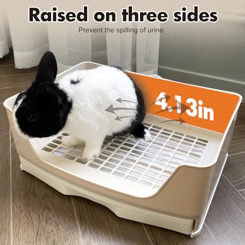 Image of Large Rabbit Litter Box Bunny Potty Training Corner Litter Pan with Drawer Comes with Liners Rabbit Pee Pads, Small Animal Bedding Toilet for Adult Guinea Pig, Ferret, Hamster, Bunnies