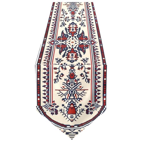 ALAZA Double-Sided Tatreez Decorative Palestinian Table Runner 14x108 Inches Long,Ethnic Nationality Table Cloth Runner for Wedding Birthday Party Kitchen Dining Home Everyday Decor