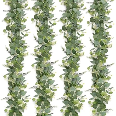 DEMIUKO Eucalyptus Garland with Gypsophila Flowers Cover