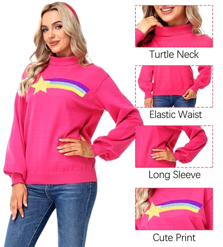 AOBUTE Women's Halloween Rainbow Stars Sweaters Long Sleeve Pullover Knit Turtle Neck Costume4