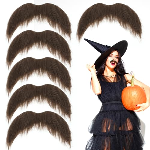 Tucnoeu 6Pcs Fake Mustaches Realistic Mustache Fake Facial Hair for Cosplay Costumes and Halloween Parties (Brown)