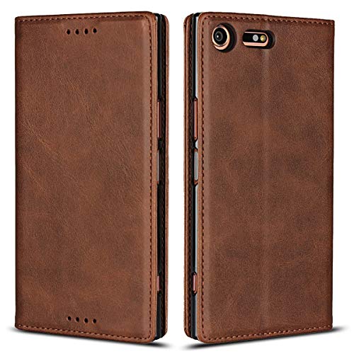 Étui Sony Xperia XZ Premium en cuir végétal marron avec coque interne antichoc