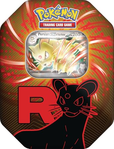 Pokémon: Lata Team Rocket: Persian ex de JCC Pokémon (1 Carta holográfica de promoción y 4 Sobres de Mejora)