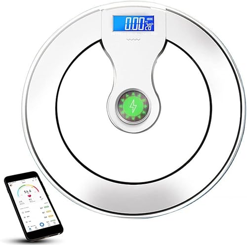 Kimystam Scale for Body Weight, 11.8in Battery-Free Solar Power Digital Bathroom Smart Scale Bluetooth Body Fat Scale, Body Composition Monitor with App,180Kg