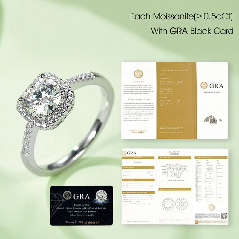 White/Pink/Yellow/Green/Black/Blue Moissanite Rings Wedding Promise Ring for Women 18K White Gold Plated 925 Sterling Silver 6.5mm Moissanite Halo Engagement Rings Christmas Gifts for Her(Size 5-10)2