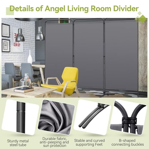 Angel Living Paravent 3 Teilig Klappbar Raumteiler Freistehend Sichtschutzwand Raumteiler Stellwand Trennwand Sichtschutz für Büros, Balkon,Schlafzimmer,Außengarten,243cm x 180cm Grau