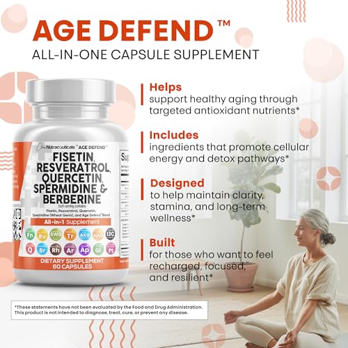 clean nutraceuticals fisetin quercetin resveratrol with spermidine wheat germ extract - health supplement for adults longevity with berberine collagen rhodiola apigenin