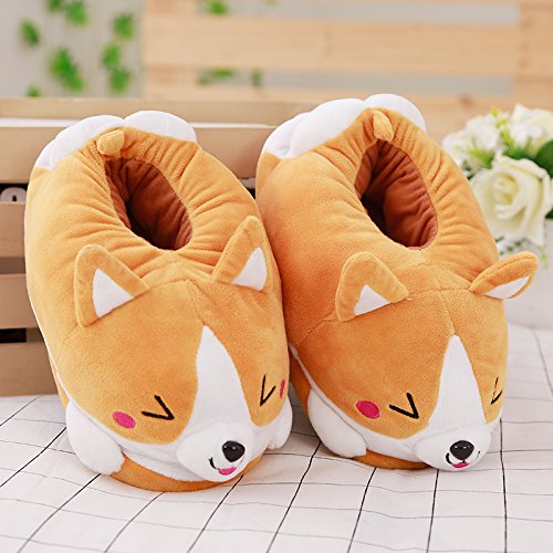 Winter Warm Full Foot Slippers Plush Corgi Dog Slippers Shoes for Women4