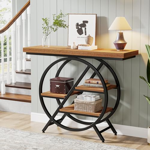 Tribesigns Table console de 100 cm avec plateau épais, table de canapé de couloir industrielle étroite à 4 niveaux avec cadre géométrique en métal pour...