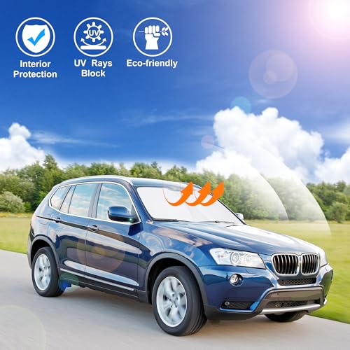 Image of Windshield Sun Shade Custom Fit for 2011 2012 2013 2014 2015 2016 2017 BMW X3 Accessories Foldable Sunshade Sun Blocker Protect Car from Sun Rays & Heat Damage Keep Car Cooler