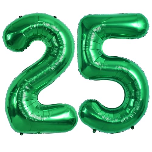 Image of TONIFUL 40 Inch Large Dark Green Number 25 Balloons Giant Digital 25 or 52 Helium Balloons, Foil Mylar Big Number Balloons for 25th or 52nd Birthday Party 25th or 52nd Anniversary Supplies Decorations