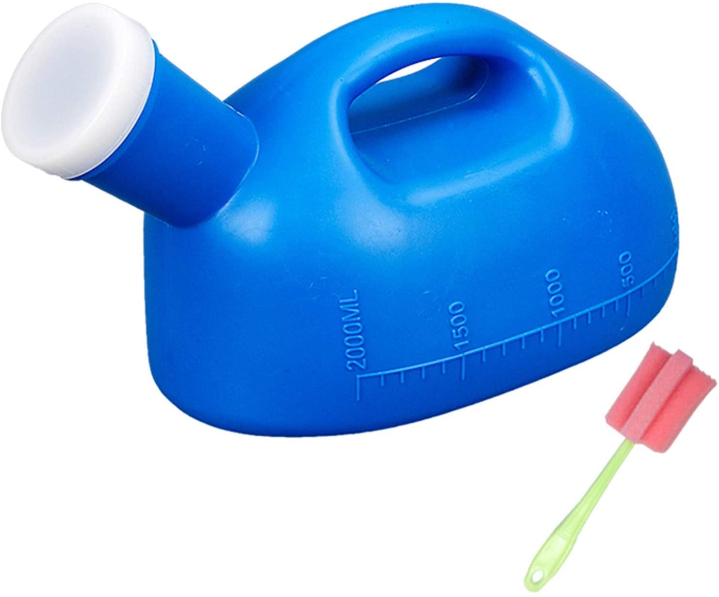 尿瓶 しびん 男性用 小便器，大容量 介護用尿器 しびん 男性用 尿器 尿瓶 男性用 小便器，スクリュー蓋付きのポー漏れ防止排尿器 緊急用 採尿器ト男性の緊急おしっこトイレ病院/自宅/キャンプ/車/旅行用2000ml尿瓶 (Blue)