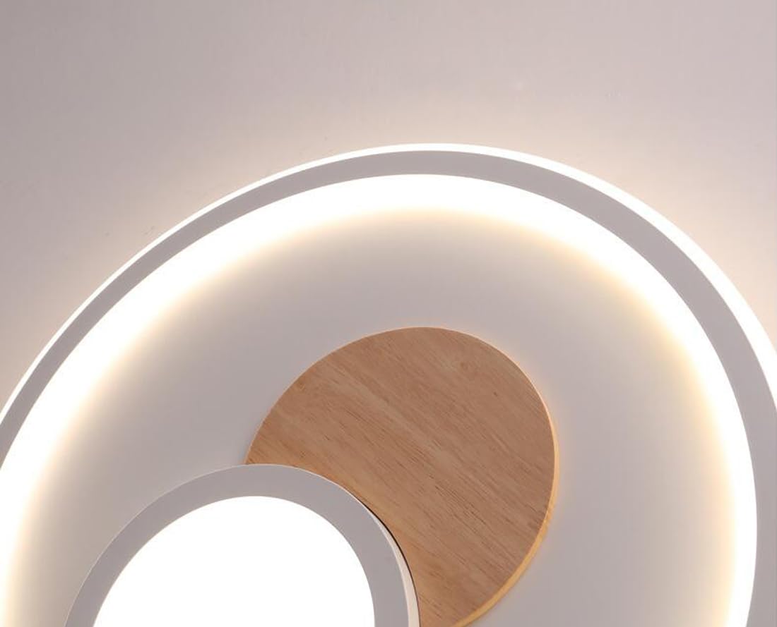 Lampy wiszące LED Lampa sufitowa Drewniana lampa do sypialni z pilotem Ściemnialna Salon Biały Okrągły 50 cm Wnętrze pokoju edukacyjnego