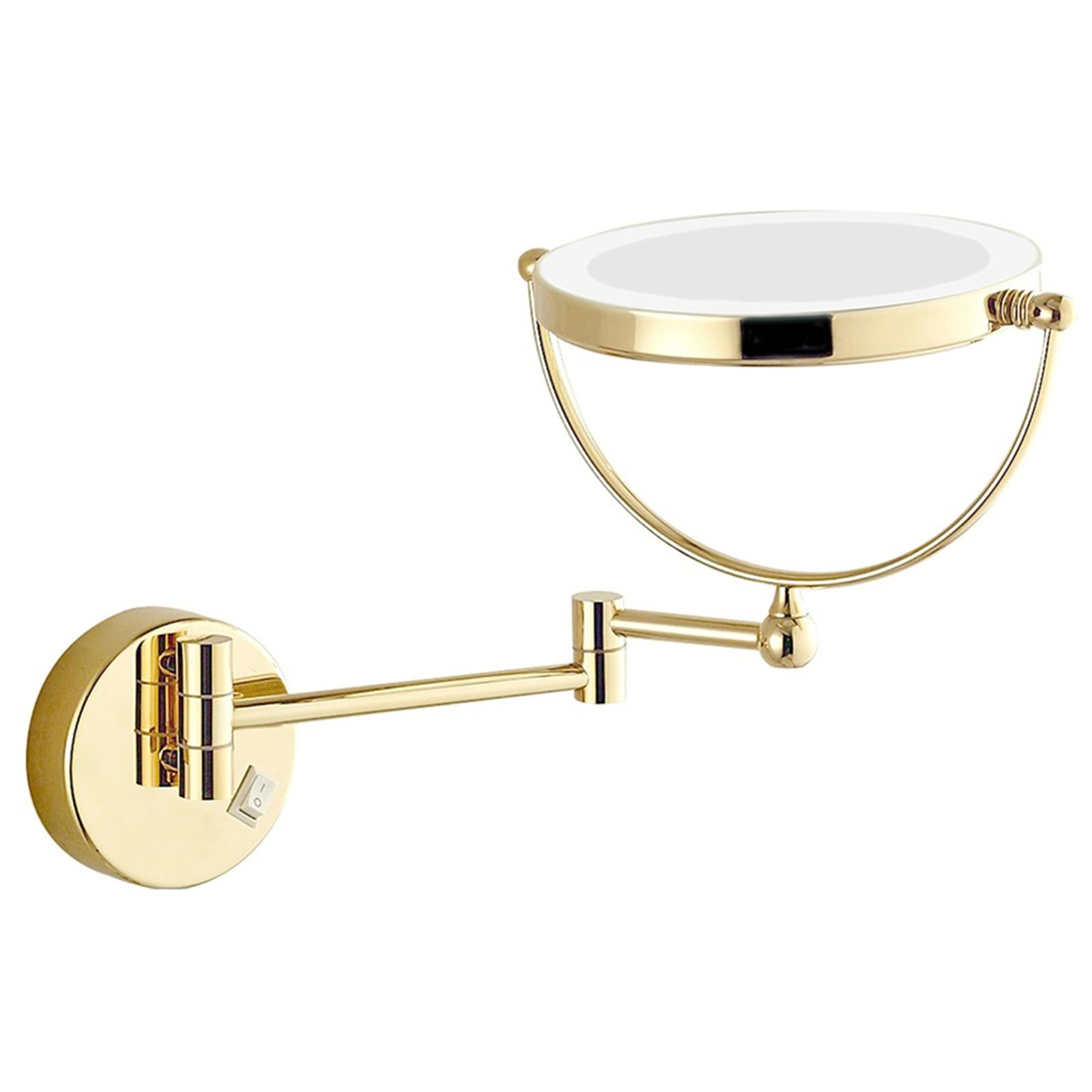 8" montowane na ścianie podświetlane lustro do makijażu, dwustronne LED 1X/10X powiększające, rozkładane 360° lustro toaletkowe do golenia w łazience,Gold,Plug in