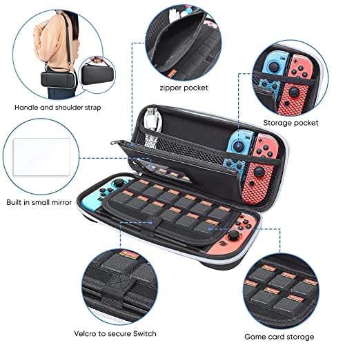 Image of Carrying Case & Accessories Bundle Kit for Nintendo Switch OLED 2021 Model with Charging Dock, 3in1 Protective Case, Screen Protector, Racing Steering Wheel Grip, Handle Grip, Thumbstick Cap&PlayStand