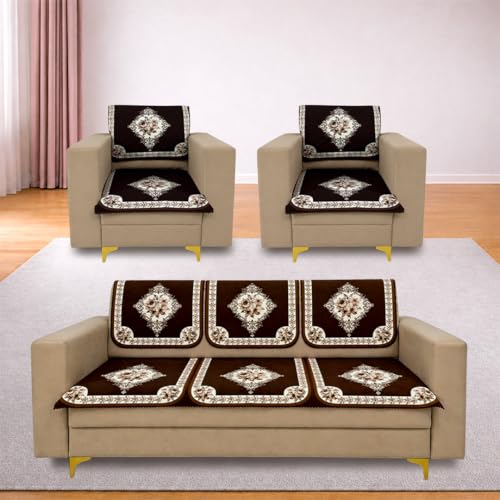 Image of Homerz Premium 'Luxe Series' Holland Velvet Sofa Cover | Smooth Finish | Anti-Skid Fleece Backing | Soft Touch Couch Protector for Living Room (Coffee, 6 (3+2+1) Seater, Seat Cover with Backrest)