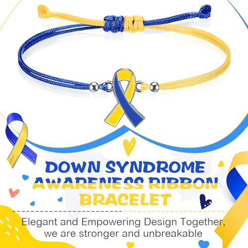 80pcs Down Syndrome Awareness Bracelet Adjustable Blue Yellow Ribbon Cord Fan Shaped Band Braided Bracelet Down Syndrome EDS Special Education Gift for Women Men Fighters3