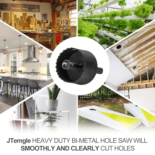 Image of 1-3 /4 Inch Hole Saw with 9.1mm Triangle Shank Arbor, JTemgle Bi-Metal Hole Saw Heavy Duty Hole Cutting Tool for Cornhole Boards, Recessed Lights, Wood, Plastic, Drywall & Soft Metal
