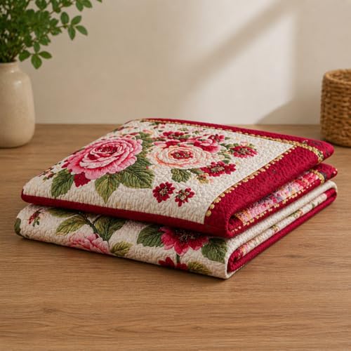 Image of Rosealia Bedsheet Set with 7D Digital Prints, Cotton Feel, Queen Size, 90x100 Inches, 1 Bedsheet and 2 Pillow Covers (Design 4)