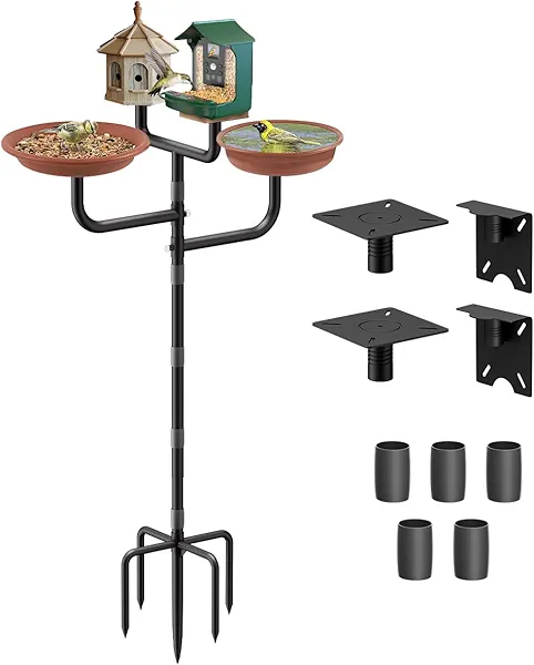 Sungaryard 4 Holders Upgrade Bird House Pole with 90inch for Outdoor Bird Feeder Bath, Heavy Duty Adjustable Birdhouse Stand with 4 Plates & 5 Prong Base for Garden, Yard(NO Birdhouse & Birdbath)