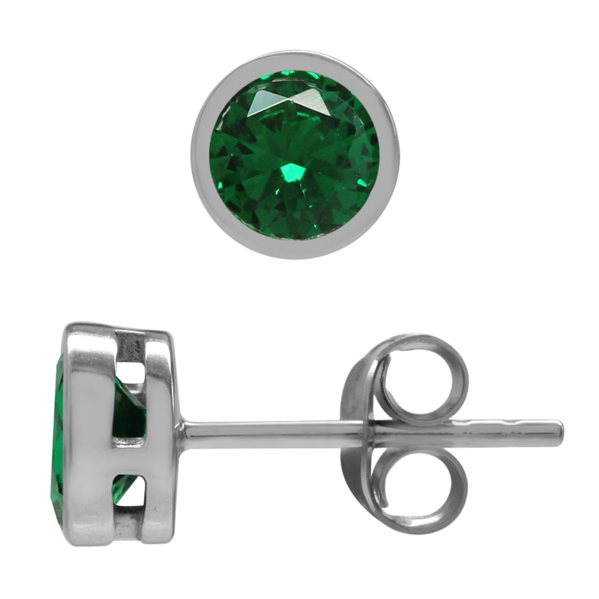 Petite 5MM Round Shape Gemstones White Gold Plated 14K 18K Yellow Gold Plated 925 Sterling Silver Bezel Set Birthstone Stud Post Earrings Jewelry for Women and Teens