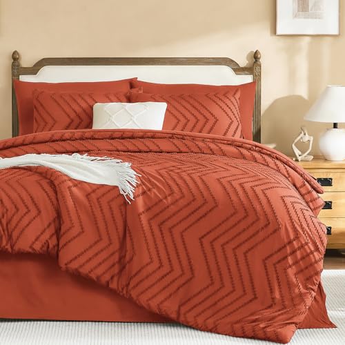 Image of Litanika Oversized King Size Comforter Set with Sheets Burnt Orange - 7 Pieces Bed in a Bag Oversized King Boho Tufted Complete Bedding Sets with Comforter, Sheets, Pillowcases & Shams
