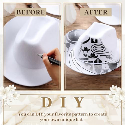Image of Janmercy 24 Pack White Cowboy Hats Bulk for Adult Western White Plain Cowboy Hats with String Texan Wide Brimmed Cowgirl Hat