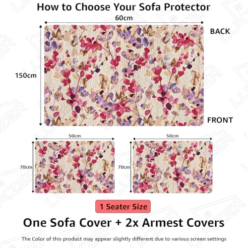 Image of Lukzer 1 Seater Sofa Cover Quilted Reversible WaveEdge Ultrasonic Cut Sofa Mat with Back and Hand Rest Covers - Royal Petals - Washable Sofa Protector for Modern Living Room 60 x 150 CM /SC-219-01WB