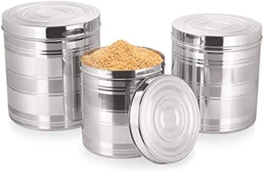 Kuber Industries Stainless Steel Kitchen Containers Set | Durable & Stackable | Storage Canisters for Tea, Coffee & Sugar | Kitchen Storage Container Set of 3 – Assorted