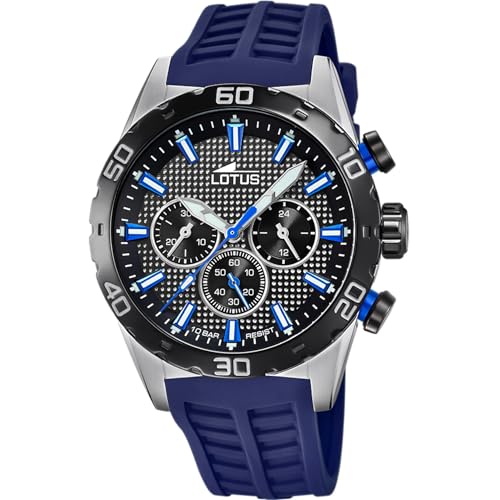 LOTUS Reloj Hombre Analógico de Caucho Azul   Movimiento de Cuarzo   Cronógrafo   Cristal Mineral de Alta Resistencia   Resistente al Agua 10 ATM 18677/D Special Prices