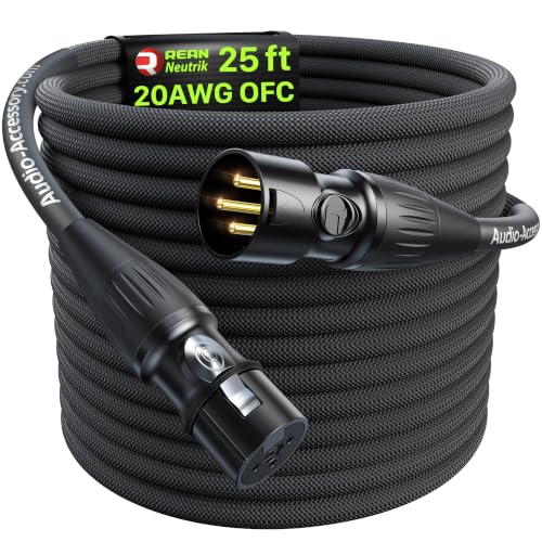 AA AUDIO ACCESSORY XLR Cables 25ft, 20AWG OFC Dual Shielded Mic Cord