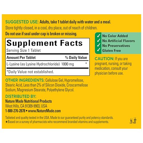 Nature Made L-Lysine 1000 mg, 60 Tablets - image 6