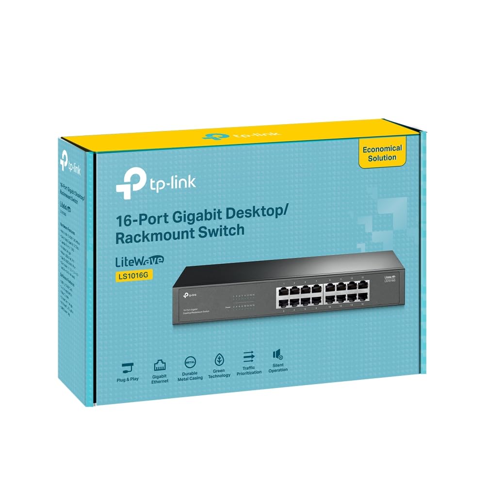 TP-Link Switch Gigabit a 16 porte per desktop/montaggio su rack, autoapprendimento di direzione MAC, MDI/MDIX automatico, negoziazione automatica, QoS, design senza ventola, tecnologia di