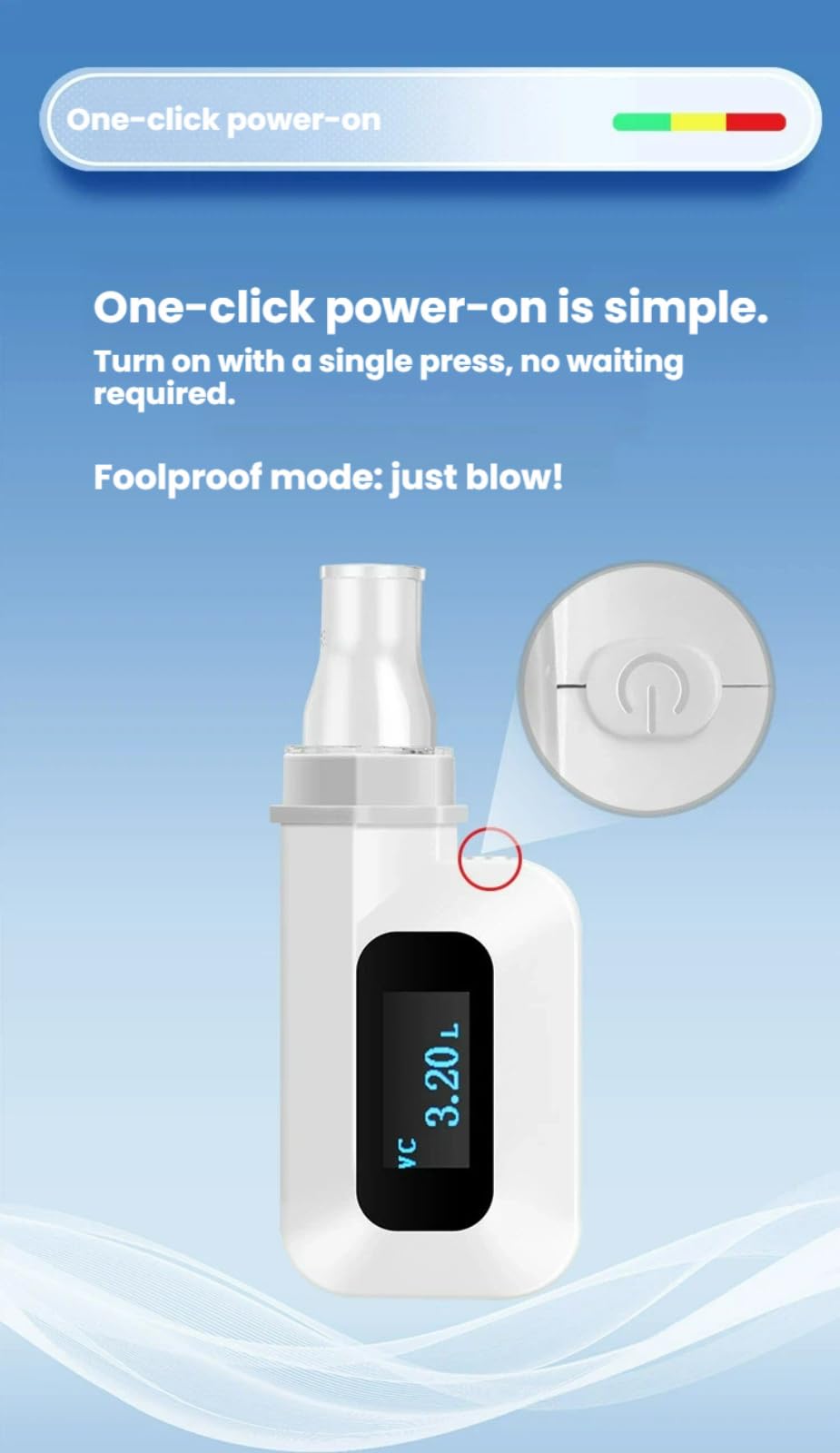 Tester digitale di capacità polmonare istantanea, spirometro con sensore di pressione dell'aria ad alta precisione, display LCD trasparente, avvio con un solo clic, rilevatore di respirazione