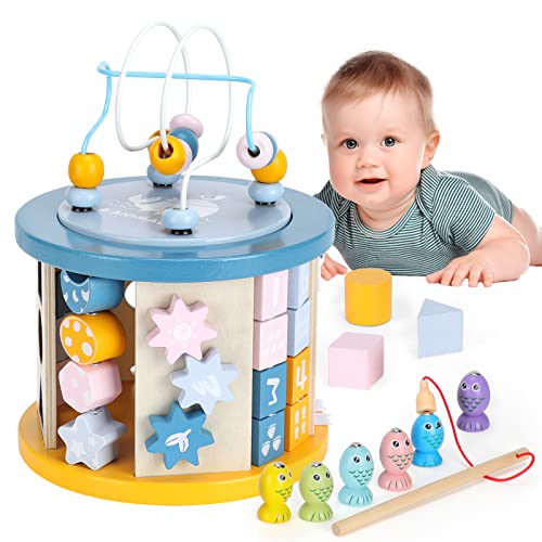 Image of Abellzos Wooden Activity Cube Baby Toys, 11-in-1 Montessori Toy for 3 Year Old, Toddlers Learning Educational Developmental Center, First Birthday Gift for Boys Girls