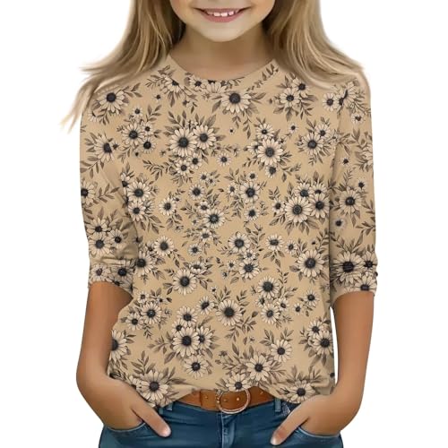 Clothes for Teen Girls 3/4 Length Sleeve Round Neck Shirts Pullover Blouses Summer Cute Three Quarter Length Tops
