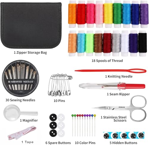 Image of Styllent 85 PCS Sewing Kit, Portable Sewing kit Box Sewing Supplies Accessories with 18Pcs Thread Spools, Scissors, Thread Needles,Tape Measure for DIY, Adults, Beginners, Emergency, Travel, Home