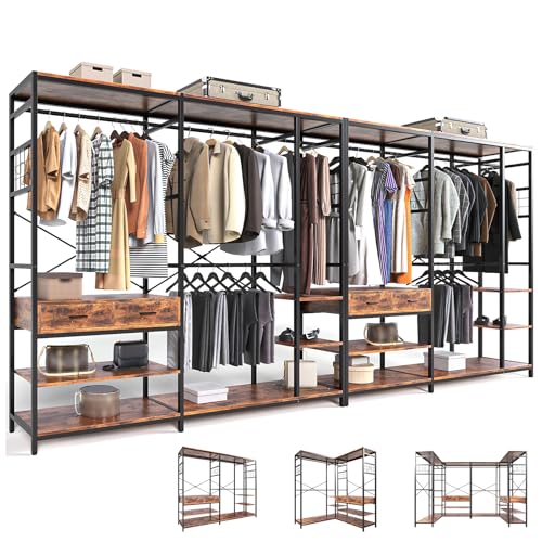 Listado de Closet Sams - 5 favoritos. 44 Simple Wisdom Closet Armables Para Ropa,2M Perchero Para Ropa Esquina en Forma de L,Closet Para Ropas Con 2 Cajones de Madera,Rack Para Ropas Con 5 Estantes Abiertos(Retro)
