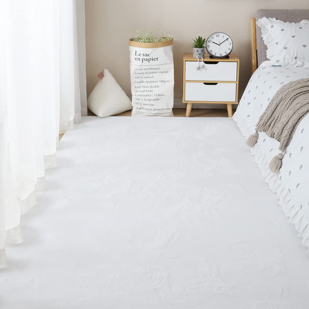GueTTO Tappeto Finta Pelliccia Coniglio Pelo Corto Bianco Ultra Morbido Peluso Tappeto Pavimento Antiscivolo Fondo Pelle Lavabile per Salone Camera Arredamento Domestico Moderno,Bianca,200 x 400 cm