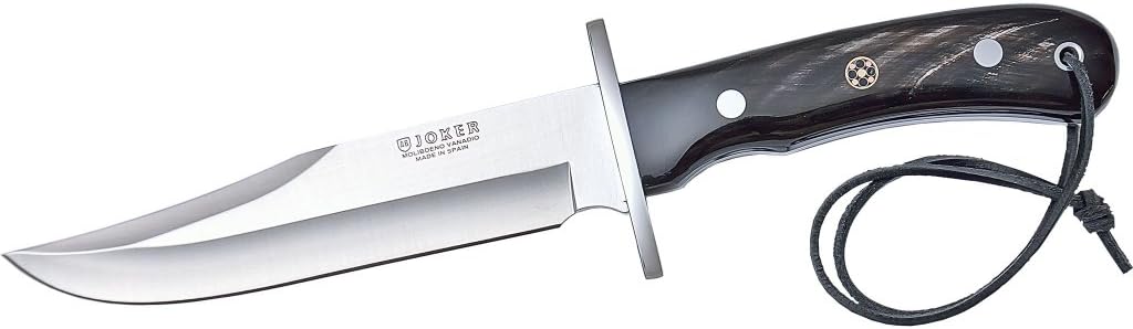 Joker Knife CF96-2 with Buffalo Horn Handle, 6.3 inches Blade, Includes Leather Sheath, Tool for Fishing, Hunting, Camping and Hiking