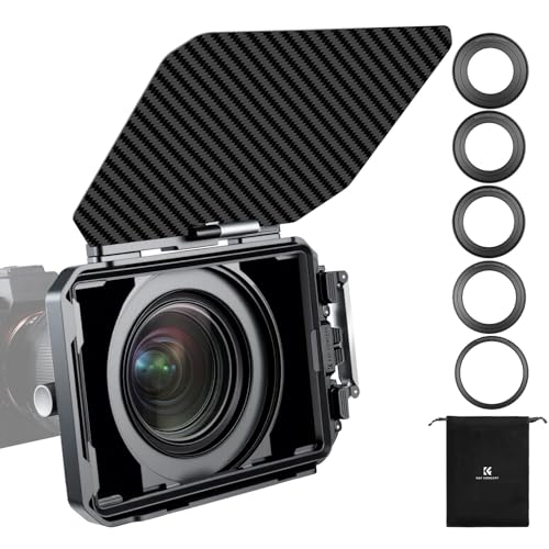 K&F CONCEPT Matte Box, DSLR Camera Matte Box with Carbon Fiber Top Flag, with 67/72/77/82/95mm Adapter Rings for 4x5.65 ND UV Filter/Circular Filter