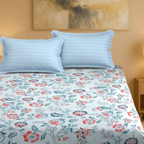 Image of Mafatlal Luxe Lilac 140 GSM Soft Microfiber Double Bedsheet with 2 Pillow Cover for Queen Size Bed, 90x100 Inch - Sky Blue, Lightweight, Cozy & Durable