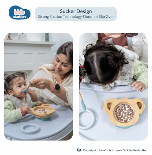 Image of Kids Station Koala Design 5-Piece Silicone Feeding Set for Babies | BPA-Free, Includes Suction Plate, Bowl, Spoon, Fork & Bib | Ideal for Infants & Toddlers (Set of 5 Koala Feeding Set, Blue)